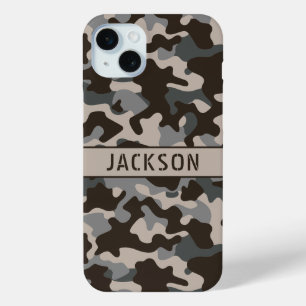 Brown and Gray Camouflage Personalized iPhone 15 Mini Case