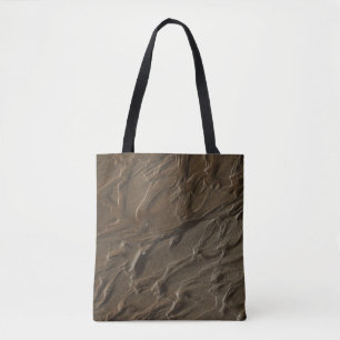 Brown and gray floral textile tote bag