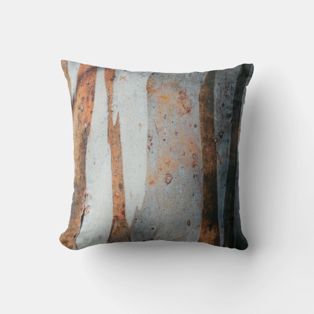 Brown and gray tree trunk throw pillow (Front)