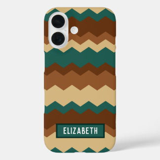Brown and Green Autumn Geometric Zig Zag iPhone 16 Case
