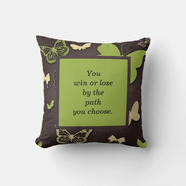 Brown and Green Butterfly Scripture Verse Pillow (Front)