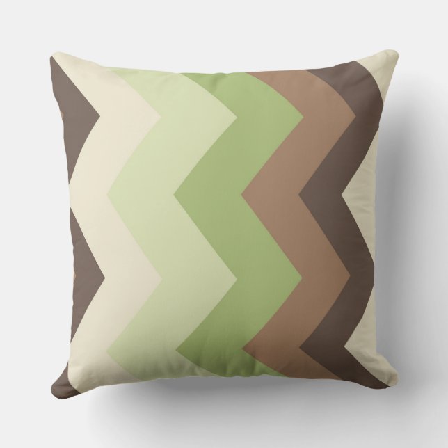 Brown and green chevron Pattern Throw Pillow (Back)