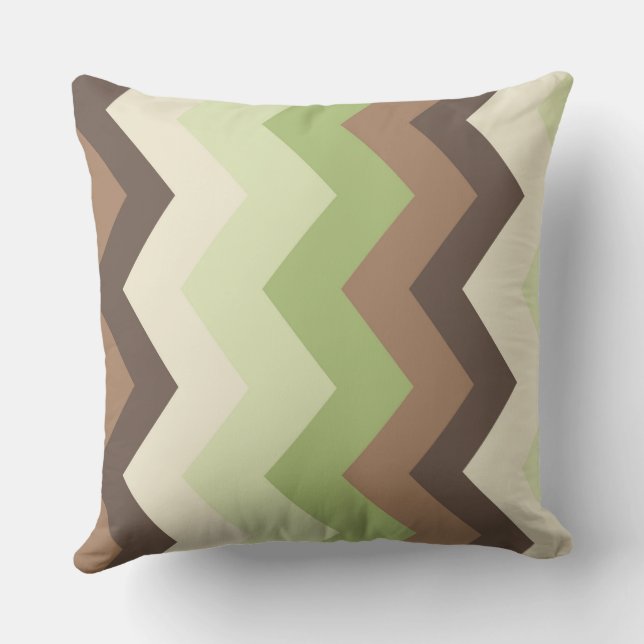 Brown and green chevron Pattern Throw Pillow (Back)