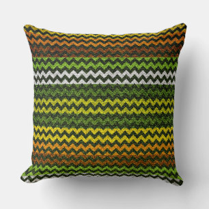 Brown and Green Chevron Stripes Pattern Throw Pillow