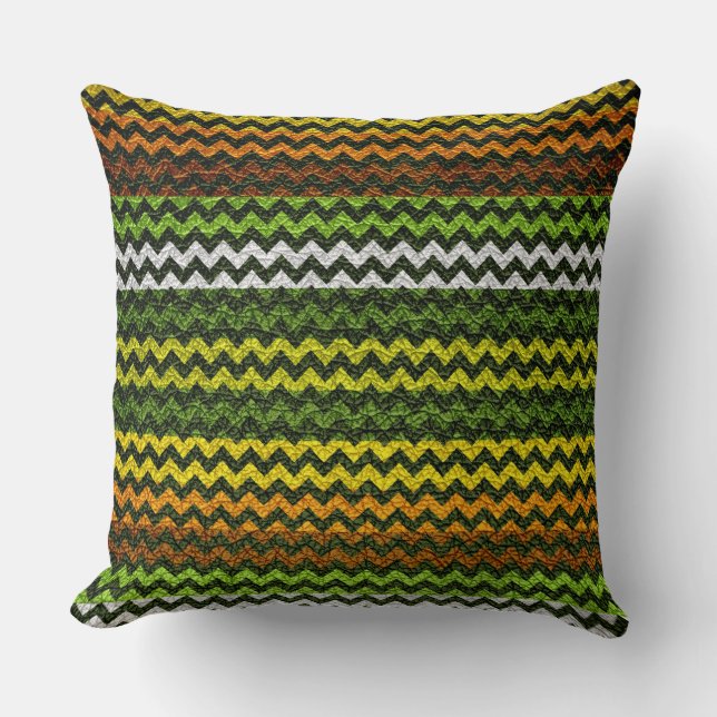 Brown and Green Chevron Stripes Pattern Throw Pillow (Front)