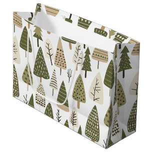 brown and green Christmas Trees Large Gift Bag