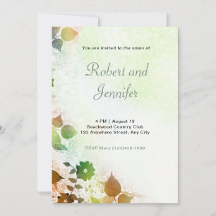 Brown and Green Floral Wedding Invitation