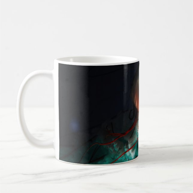 BROWN AND GREEN JELLYFISH COFFEE MUG (Left)