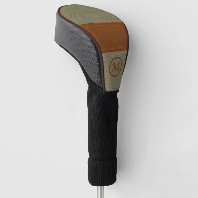 Brown and green leather image custom monogram golf head cover (Angled)