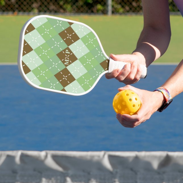 Brown and Green Preppy Understate Argyle Pickleball Paddle (Insitu)