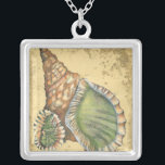 Brown and Green Seashell Silver Plated Necklace<br><div class="desc">If you can't get to the beach today,  get this classic style image of this unique green and brown seashell today! This seashell by the ocean is surrounded by warm sand in this painting and would go great on any nautical products.</div>