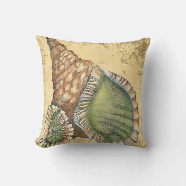 Brown and Green Seashell Throw Pillow (Front)