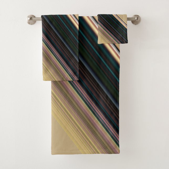 Brown and Green Stripe Bath Towel Set (Insitu)