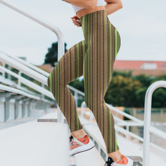 Brown and green Trippy Stripes Cool Psychedelic Leggings