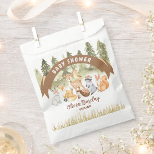 Brown And Green Woodland Animals Baby Shower Favour Bag
