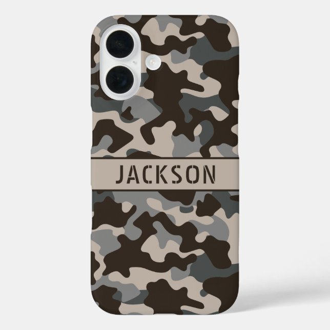 Brown and Grey Camouflage Personalized Case-Mate iPhone Case (Back)