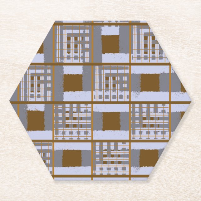 Brown and Grey Check Paper Coaster (Front)