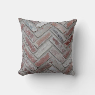 Brown and grey concrete brick wall throw pillow