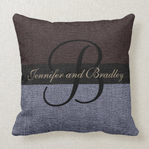 Brown and Grey Elegant Monogram Wedding Throw Pillow