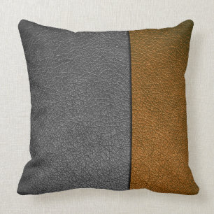 Brown and Grey Leather Throw Pillow