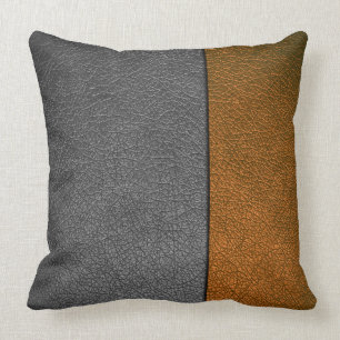 Brown and Grey Leather Throw Pillow