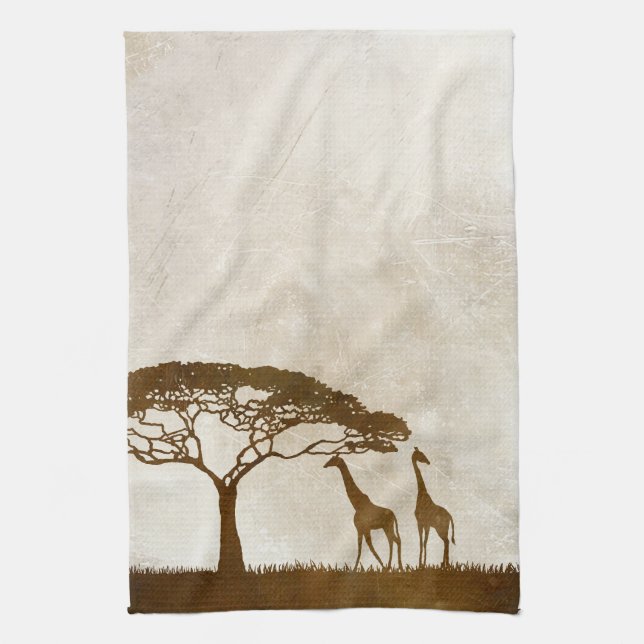 Brown and Ivory African Giraffe Wedding Kitchen Towel (Vertical)