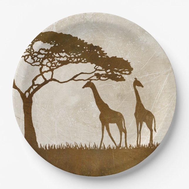 Brown and Ivory African Giraffe Wedding Paper Plate (Front)