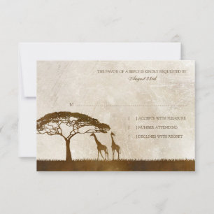 Brown and Ivory African Giraffe Wedding rsvp Card