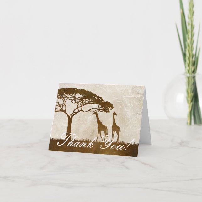 Brown and Ivory African Giraffe Wedding Thank You Card (Front)