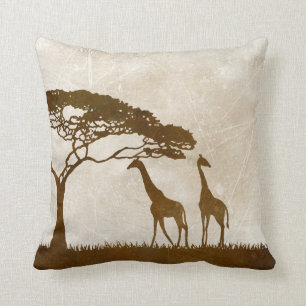 Brown and Ivory African Giraffe Wedding Throw Pillow