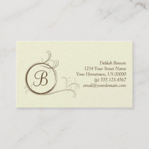 Brown and Ivory Pearlized Monogram Business Card