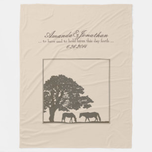 Brown and Ivory Vintage Horse Farm Wedding Fleece Blanket