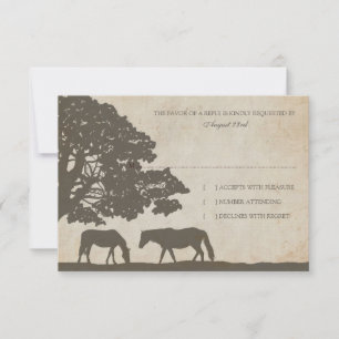 Brown and Ivory Vintage Horse Farm Wedding rsvp Card