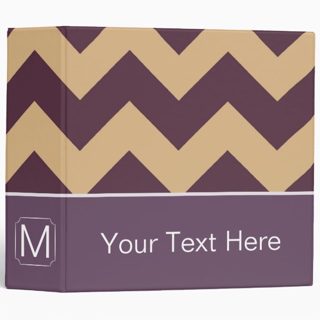 Brown and Lavender Chevron Zigzag. Custom Monogram Binder (Front/Spine)