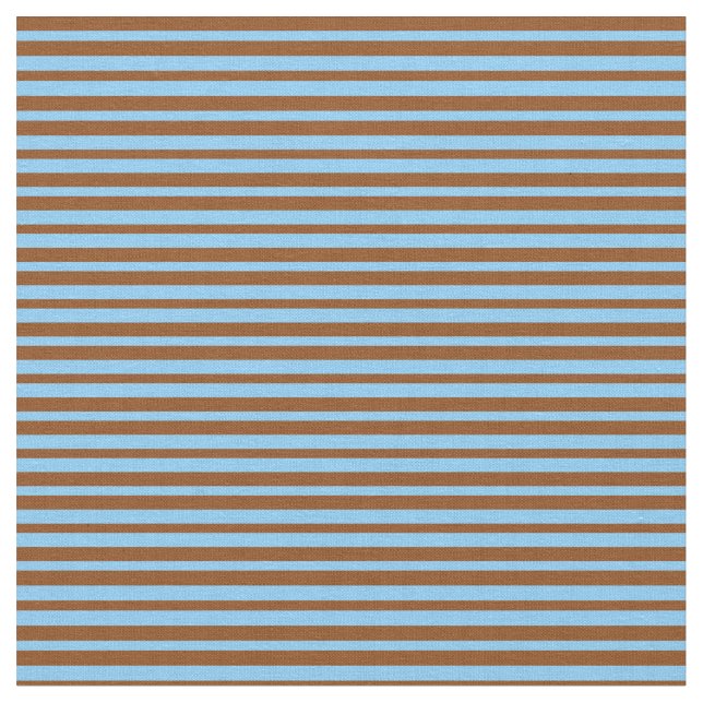 Brown and Light Sky Blue Coloured Lined Pattern Fabric (Close Up)