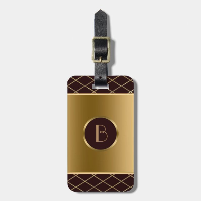 Brown And Metallic Gold Geometric Design Luggage Tag (Front Vertical)