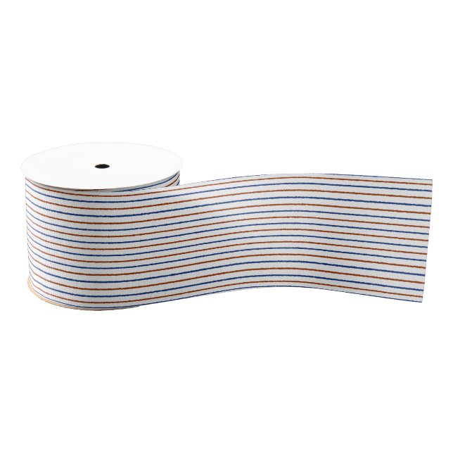 Brown and Navy Blue Stripes with Uneven Lines Grosgrain Ribbon (Spool)