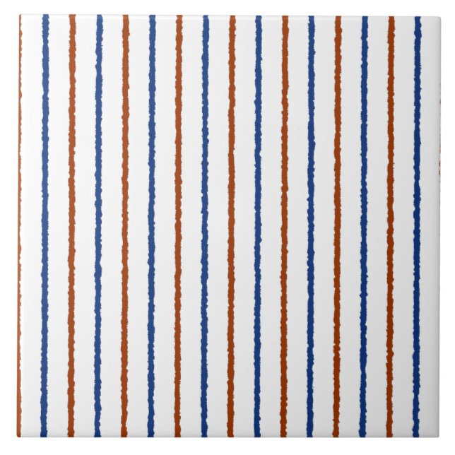 Brown and Navy Blue Stripes with Uneven Lines Tile (Front)