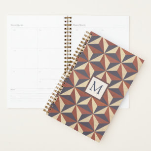 Brown and Navy Stylish Geometric Monogrammed Planner