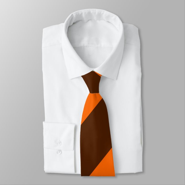 Brown and Orange Broad Regimental Stripe Tie (Tied)