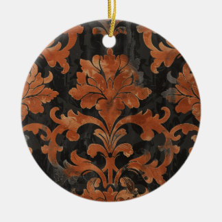 Brown and Orange Damask Pattern Ceramic Ornament