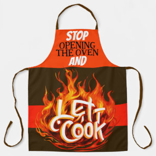 Brown and Orange Fire Let It Cook Apron
