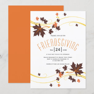 Brown and orange maple leaves autumn Friendsgiving Invitation