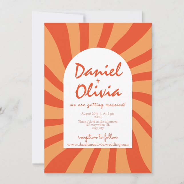 Brown And Orange Retro with QR Wedding Invitation (Front)