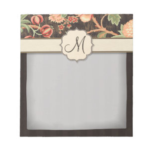 Brown and Peach Retro Floral, Stripes and Monogram Notepad