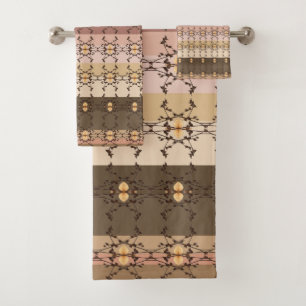 Brown And Peach Stripe Bath Towel Set