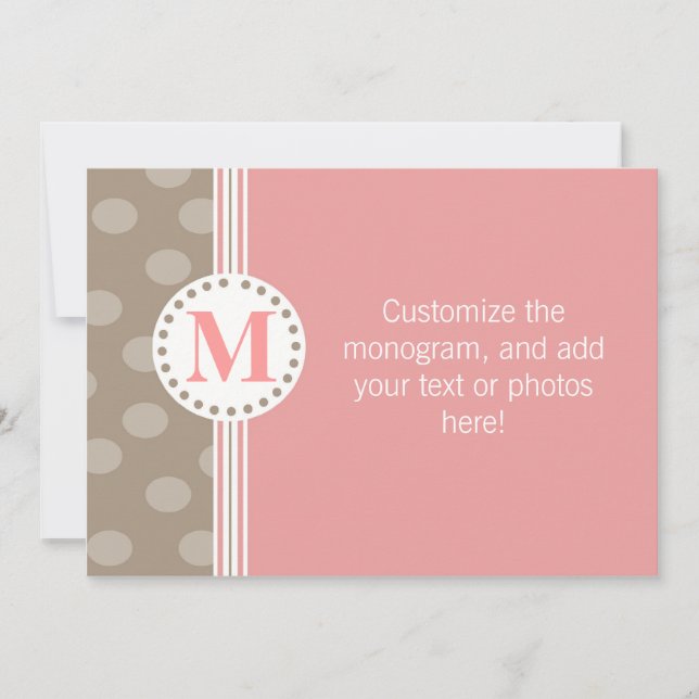 Brown and Pink Dots and Stripes Custom Stationery Note Card (Front)
