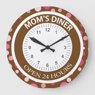 Brown and Pink Dots Mom's Diner Large Clock