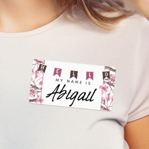 Brown and Pink Floral Hello My Name Is Name Tags