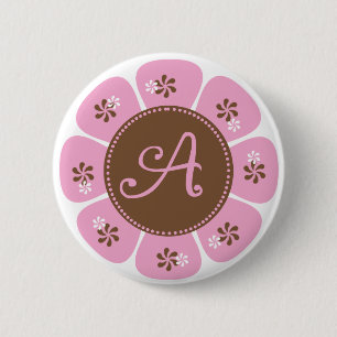 Brown and Pink Monogram A 2 Inch Round Button